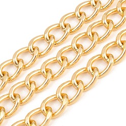 Light Gold Оксидированные алюминиевые бордюрные цепи, граненые, несварные, с катушкой, золотой свет, 17x13x3 мм, 10 м / рулон