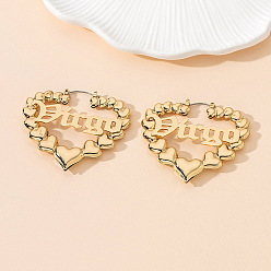 Дева Серьги сплава обручем, сердце, золотые, Дева, 60x53 мм