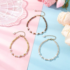 (52) Непрозрачная лаванда Природного нефрита, браслеты из натурального желтого тигрового глаза и натурального розового авантюрина, с оболочкой шарик перлы, разноцветные, 8-1/4 дюйм (20.9 см), 3 шт / комплект