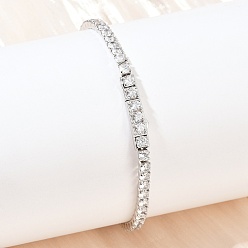 Платинированный 925 теннисные браслеты из стерлингового серебра с микропаве из кубических цирконий для женщин, квадратный, Реальная платина, шириной 3 мм , 7-1/8 дюйм (18.2 см)