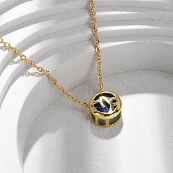 Козерог Латунный паве кубический цирконий камень рождения созвездие кулон кабель цепочка ожерелья, золотые, Козерог, 18.35 дюйм (46.6 см)