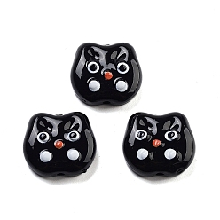 Black Opaque Acrylic With Enamel Beads, Cat, Black, 15x17x6mm, Hole: 1.8mm