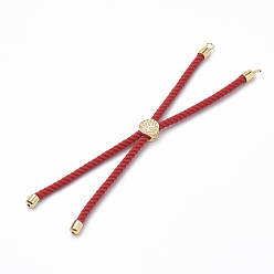 Red Nylon Twisted Cord Bracelet Making, Slider Bracelet Making, with Brass Findings, Golden, Red, 8.7 inch~9.3 inch(22.2cm~23.8cm), 3mm, hole: 1.5mm
