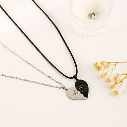 Нержавеющая Сталь Цвет 201 Подвеска в виде сердца из нержавеющей стали, разделенная на две части, для парных цепочек, чёрные, цвет нержавеющей стали, 16.93~17.32 дюйм (43~44 см), 2 шт / комплект