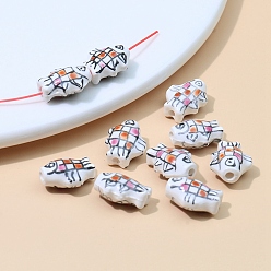 Разноцветный Перламутровый ручной работы фарфора бусины, рыба, красочный, 15x12 мм, отверстие : 2 мм