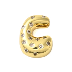 Letter C Покрытие стойки латунь микро паве прозрачные перданты из кубического циркония, без кадмия и без свинца, долговечный, реальный 18 k позолоченный, буква С, 23x17x6 мм, отверстие : 4x3 мм