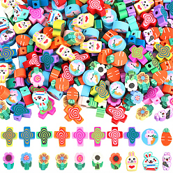 Color mezclado 250 piezas 5 estilos cuentas de arcilla polimérica hechas a mano, color mezclado, 9~12x4.5~10x4~5.5 mm, agujero: 1.4~2 mm, 50 piezas / estilo