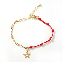 Золотой Креативные 304 браслеты из нержавеющей стали с подвесками, цепочка из скрепок и полиэстерного шнура – украшение для женщин., звезда, золотые, 11.02 дюйм (28 см)