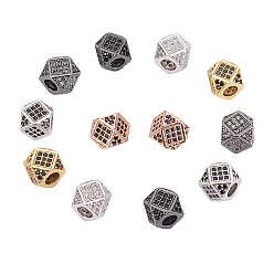 Mixed Color Rack Plating Brass Cubic Zirconia Beads, Long-Lasting Plated, Polygon, Mixed Color, 9.5x7mm, Hole: 3mm, 12pcs/box