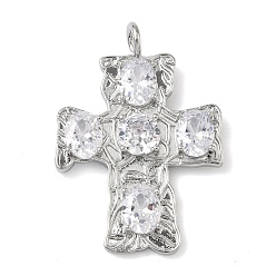 Платина Латунные микропаве прозрачные подвески с фианитом, долговечный, без кадмия и без свинца, стойки покрытие, крест прелести, платина, 45x31.5x7 мм, отверстие : 4.5 мм