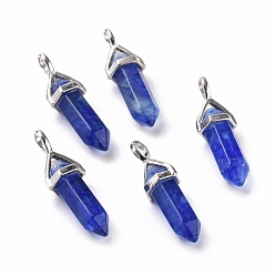 Стеклянный Камень Арбуза Голубые кулоны из арбузного каменного стекла, граненые, с латунной фурнитурой платинового цвета, без свинца и без кадмия, пуля, 27~30x9~10x7~8 мм, отверстие : 4x3 мм