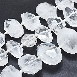 Quartz Crystal Natural Quartz Crystal Beads Strands, Faceted, Twisted, Nuggets, 24~42x16~30mm, Hole: 2mm, about 15~17pcs/strand, 15.7~16.1 inch(40~41cm)