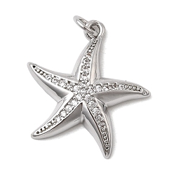 Платина Латунные микро проложить кубического циркония подвески, морская звезда, долговечный, стойки покрытие, без свинца и без кадмия, с целью перехода в кольце, платина, 22x21x3.5 мм