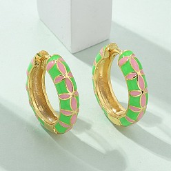 Весенне-зеленый Латунные серьги обруча, с эмалью, без свинца и без кадмия, реальный 18 k позолоченный, стойки покрытие, весенний зеленый, 20x5 мм