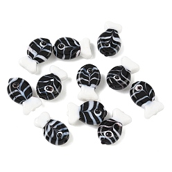 Черный Бусины лэмпворк , рыба, чёрные, 19~19.5x12x8.5 мм, отверстие : 1.2~1.8 мм