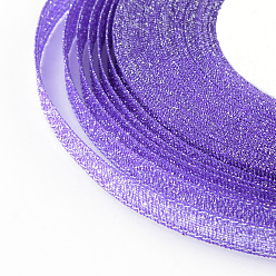 Purple Glitter Metallic Ribbon, Sparkle Ribbon, with Silver Metallic Cords, Valentine's Day Gifts Boxes Packages, Purple, 1/4 inch(6mm), about 33yards/roll(30.1752m/roll), 10rolls/group