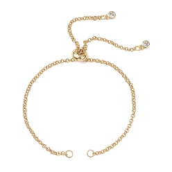 Золотой Изготовление браслета-слайдера из латунной цепочки с двойным кольцом, золотые, 9.13 дюйм (23.2 см)