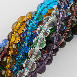 Mixed Color Transparent Glass Bead Strands, Faceted(96 Facets), Round, Mixed Color, 12mm, Hole: 2mm, about 50pcs/strand, 22.4 inch