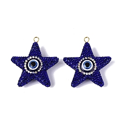 Montana Handmade Polymer Clay & Rhinestone & Resin Big Pendants, Star & Evil Eye Charms, with Iron Loops, Light Gold, Montana, 56~58x53~54x17~18mm, Hole: 3~4mm