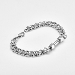 Нержавеющая Сталь Цвет 304 мужские браслеты-цепочки с кубинскими звеньями из нержавеющей стали, гантель, цвет нержавеющей стали, 8.27 дюйм (21 см)