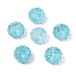 Deep Sky Blue Handmade Lampwork Beads, Flat Round with Cat Paw Prints, Deep Sky Blue, 15x5.5mm, Hole: 1.2mm