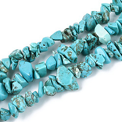 Синтетическая Бирюза Синтетических нитей бирюзовые бусы, самородки, 3~14x1.5~7x1.5~7 мм, отверстие : 0.6 мм, около 270~275 шт / нитка, 31.10~31.5 дюйм (79~80 см)