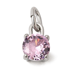Pink Тема "камень дня рождения" на октябрь 304 подвески из нержавеющей стали, круглые, с k 9 стеклом, полировка, с целью перехода в кольце, граненые, цвет нержавеющей стали, розовые, 10.5x7x6 мм, отверстие : 2.2x4.4 мм