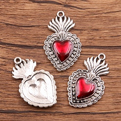 Красный Подвески из эмали и сплава, античное серебро, очарование священного сердца, красные, 35x22 мм