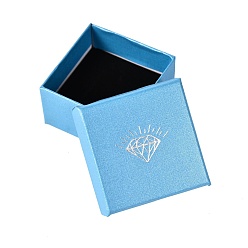 Небесно-голубой Картонные бумажные коробки для колец на палец, подарочная упаковка, с губкой внутри, квадратный, голубой, 5x5x3 см