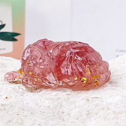 Клубничный Кварц Украшение дисплея лисы из смолы, с натуральными клубничными кварцевыми чипсами внутри для украшения стола домашнего офиса, 60x40 мм