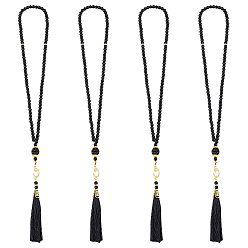 Черный 4 шт. круглых стеклянных бусин с имитацией жемчуга, подвесные украшения с кисточками из полиэстерового шелка, чёрные, 430 мм