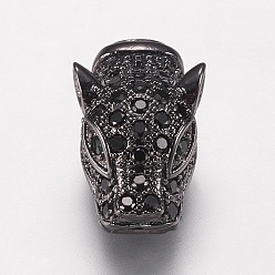 Черный Цвет Металла Латунные микро проложить кубического циркония бусы, леопард, чёрные, металлический черный , 17x10x7 мм, отверстие : 1.5x2.5 мм