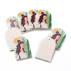 Разноцветный Акриловые подвески, 3 d распечатано, овальной формы с портретной рисунком, красочный, 39~40x25~25.5x2~2.5 мм, отверстие : 1.8 мм