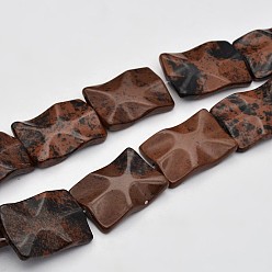 Obsidienne Acajou Rectangle d'onde acajou naturel perles obsidienne brins, 35x25x6mm, Trou: 1mm, Environ 12 pcs/chapelet, 16.9 pouce