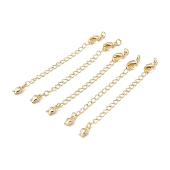 Real 18K Gold Plated Brass Chain Extenders, with Lobster Claw Clasp & Jump Rings, Long-Lasting Plated, Tulip, Real 18K Gold Plated, 69.5mm