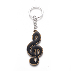 Antique Bronze & Platinum Alloy Keychain, with Enamel and Iron Ring & Chain, Musical Note, Antique Bronze & Platinum, 118.5mm