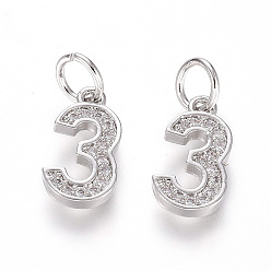 Number Латунные микропаве прозрачные кубические циркониевые подвески, с целью перехода в кольце, число, платина, кол. 3, 12x7x2 мм, отверстие: 3 мм