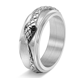 Нержавеющая Сталь Цвет 304 Вращающиеся кольца для пальцев из нержавеющей стали с микропаве из кубического циркония для мужчин, змея, Кольцо-спиннер для успокоения беспокойства, медитации, цвет нержавеющей стали, размер США 10 (19.8 мм)