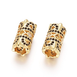 Золотой Латунные микро проложить Цирконий Европейский бисером, бусины с большим отверстием, колонка, чёрные, золотые, 15.5x8 мм, отверстие : 5 мм