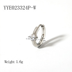 Прозрачный Элегантные 304 серьги-кольца из нержавеющей стали с кубическим цирконием, платина, прозрачные