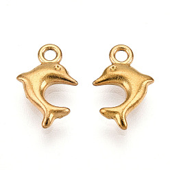 Настоящее золото 18K Ионное покрытие (ip) 304 подвеска из нержавеющей стали со стразами, дельфин, реальный 18 k позолоченный, пригодный для стразов 0.7 мм, 10x7x2 мм, отверстие : 1.2 мм