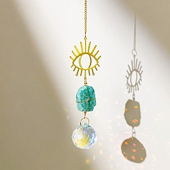 Амазонит Стекло подвесные украшения, с металлической находкой и натуральным амазонитом, подвесные украшения для домашней спальни, 260~270x30~40 мм