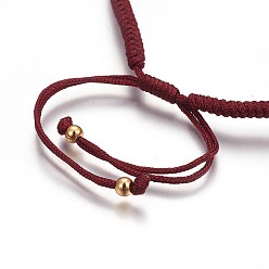 Dark Red Nylon Cord Braided Bead Bracelets Making, with Brass Beads, Long-Lasting Plated, Real 24K Gold Plated, Dark Red, 10-1/4 inch(26cm)~11-5/8 inch(29.6cm)