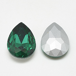 Med.Emerald Pointed Back Glass Rhinestone Cabochons, Back Plated, Faceted, teardrop, Med.Emerald, 18x13x5mm