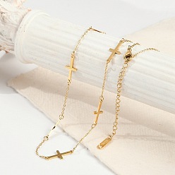 Настоящее золото 18K Ионное покрытие (ip) 304 ожерелья из нержавеющей стали с поперечными связями для женщин, реальный 18 k позолоченный, 16.06 дюйм (40.8 см)