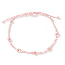 Pink Старинный стеклянный бисерный жемчужный браслет регулируемый для девочки, цветок, розовые, 11 дюйм (28 см)