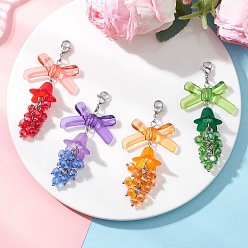 (52) Непрозрачная лаванда 4 шт. стеклянные и акриловые подвесные украшения, с карабин-лобстерами , бантом и цветок, разноцветные, 70~73 мм