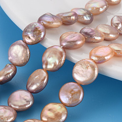 PeachPuff Natural Keshi Pearl Beads Strands, Cultured Freshwater Pearl, Flat Round, PeachPuff, 11~12x3~7mm, Hole: 0.6mm, about 31~32pcs/strand, 14.96 inch(38cm)
