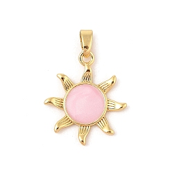 Бледно-Розовый Латунные микро проложить кубического циркония подвески, без кадмия, без никеля и без свинца, солнечные чары, розовый жемчуг, 21x18x2 мм, отверстие : 5x2.5 мм