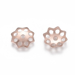 Rose Gold 201 Stainless Steel Bead Caps, Flower, Multi-Petal, Rose Gold, 10x1.5mm, Hole: 1.5mm
